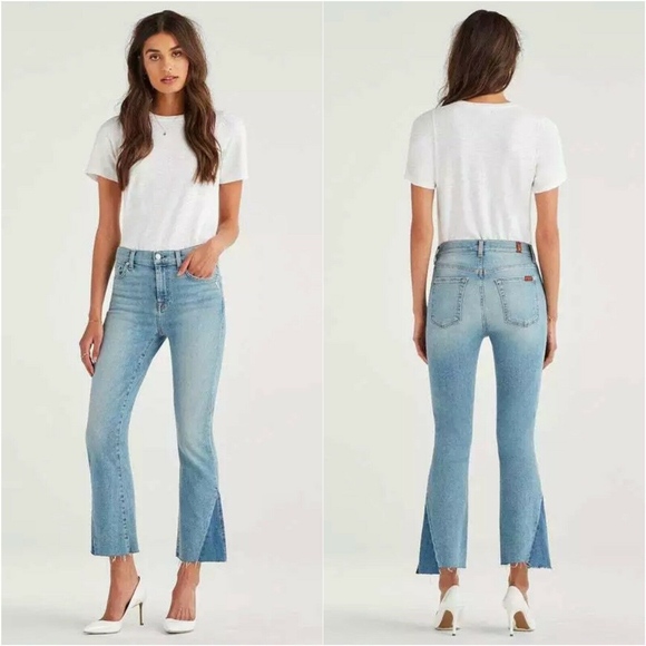 7 For All Mankind Denim - 7 For All Mankind Blue High Waist Slim Kick Jeans